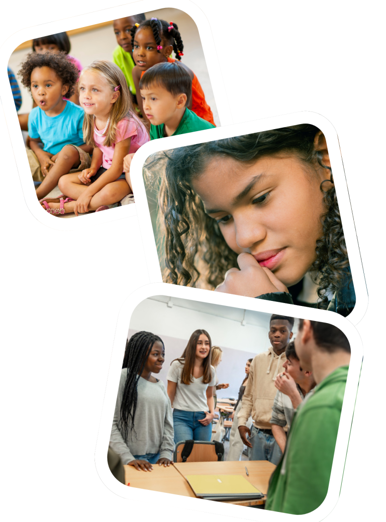 3 pics of children at different ages - elementary, middle, high school.